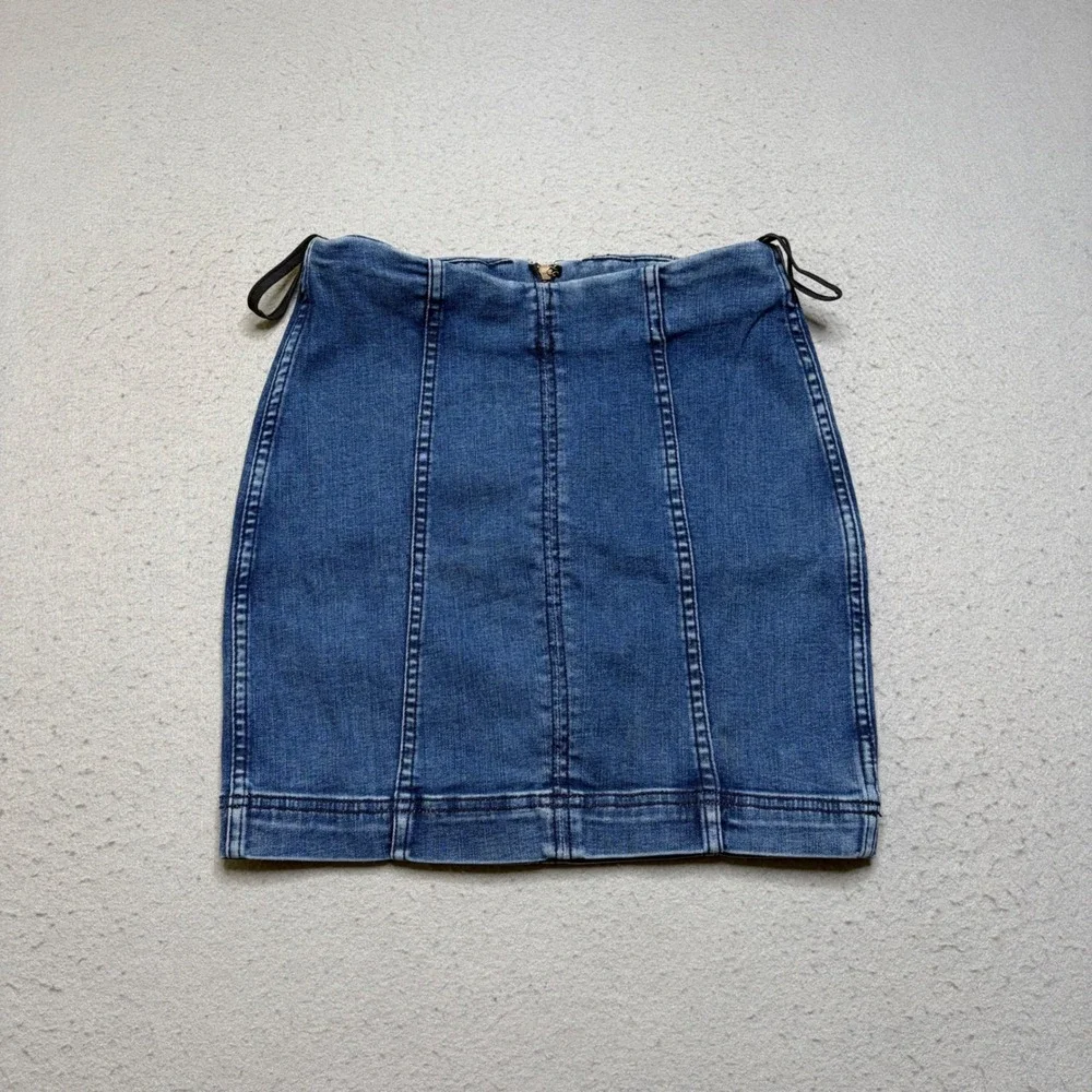Free People Denim Skirt Womens 4 Blue Mini Seamed Back Zip Casual Boho S25